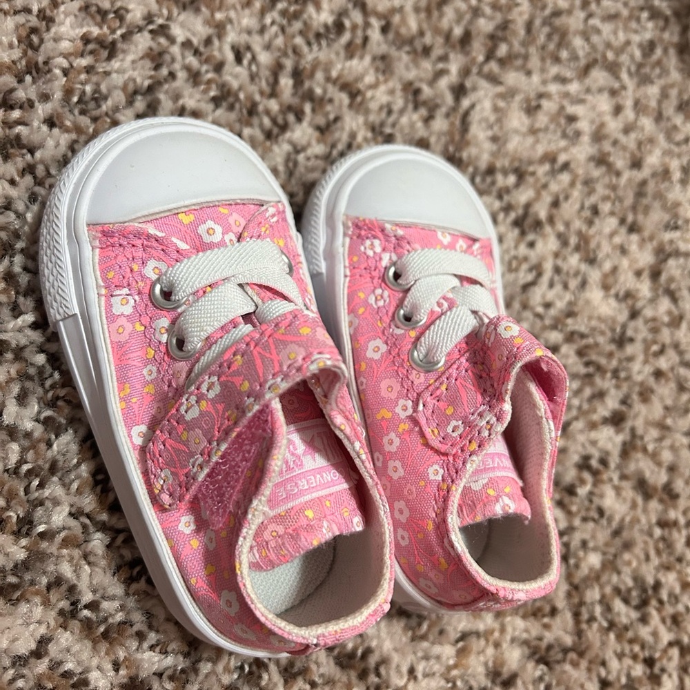Converse Pink and White Infant Sneakers with Floral Design